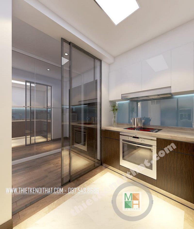 Kính màu ốp bếp - xanh ngọc tại Vinhomes